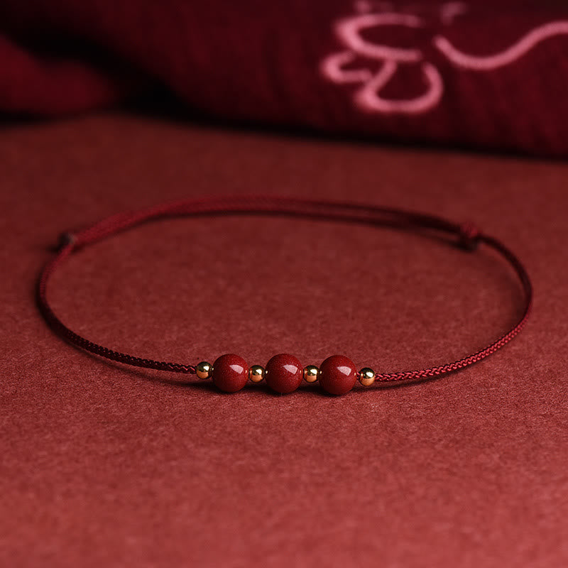 Wear FengShui Natural Lucky Cinnabar Bead Blessing String Bracelet Anklet