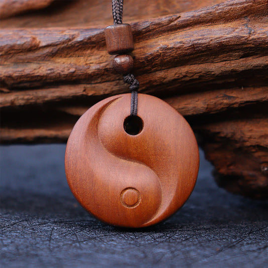 Wear FengShui Lightning Struck Jujube Wood Yin Yang Luck Protection Necklace Pendant