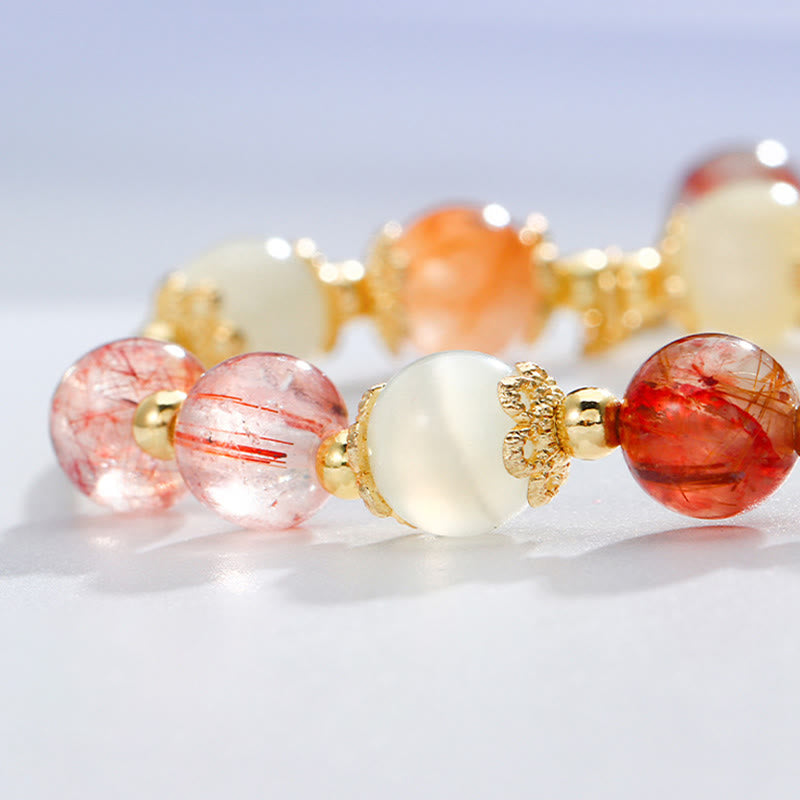 Wear FengShui Colorful Rutilated Quartz Cat Eye Zircon Auspiciousness Bead Bracelet