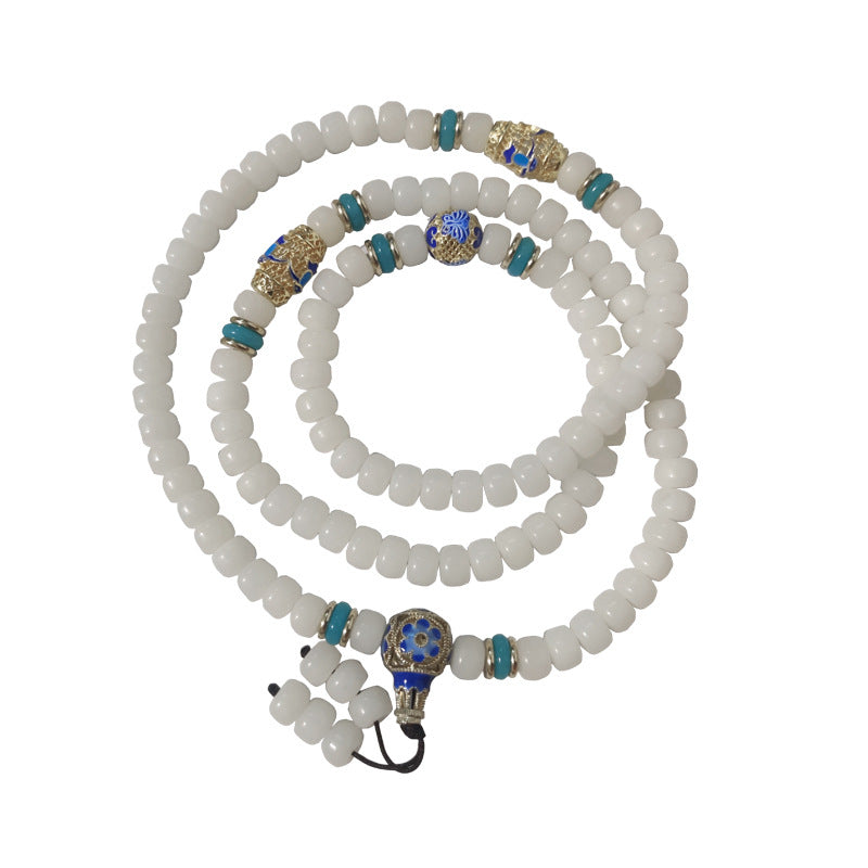 Wear FengShui Natural White Bodhi Seed Mala 108 Beads Wealth Bracelet