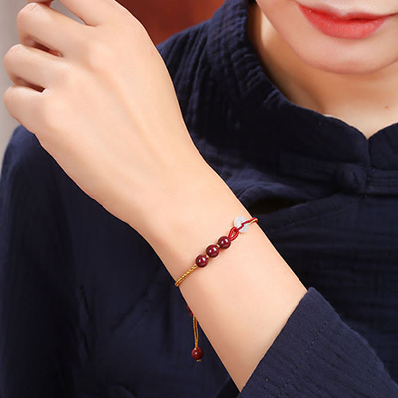 Wear FengShui Natural Cinnabar Jade Peace Buckle Blessing Bracelet