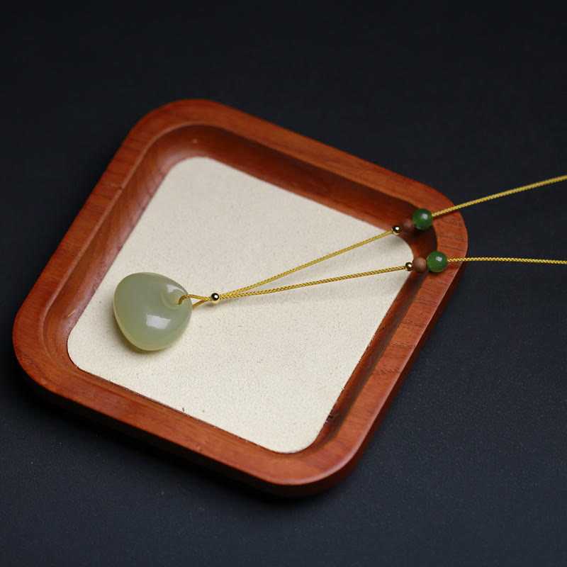 Wear FengShui Natural Hetian Jade Small Bag Pattern Prosperity String Necklace Pendant