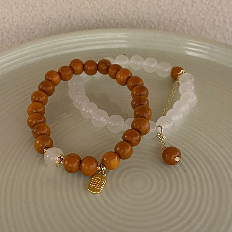 Wear FengShui Sandalwood Cat's Eye Fu Character Charm Protection Bracelet