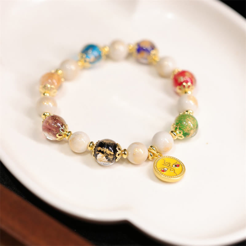 Wear FengShui Tibetan Five God Of Wealth Fortune Liuli Glass Bead Incense Ash Porcelain Bead Charm Bracelet