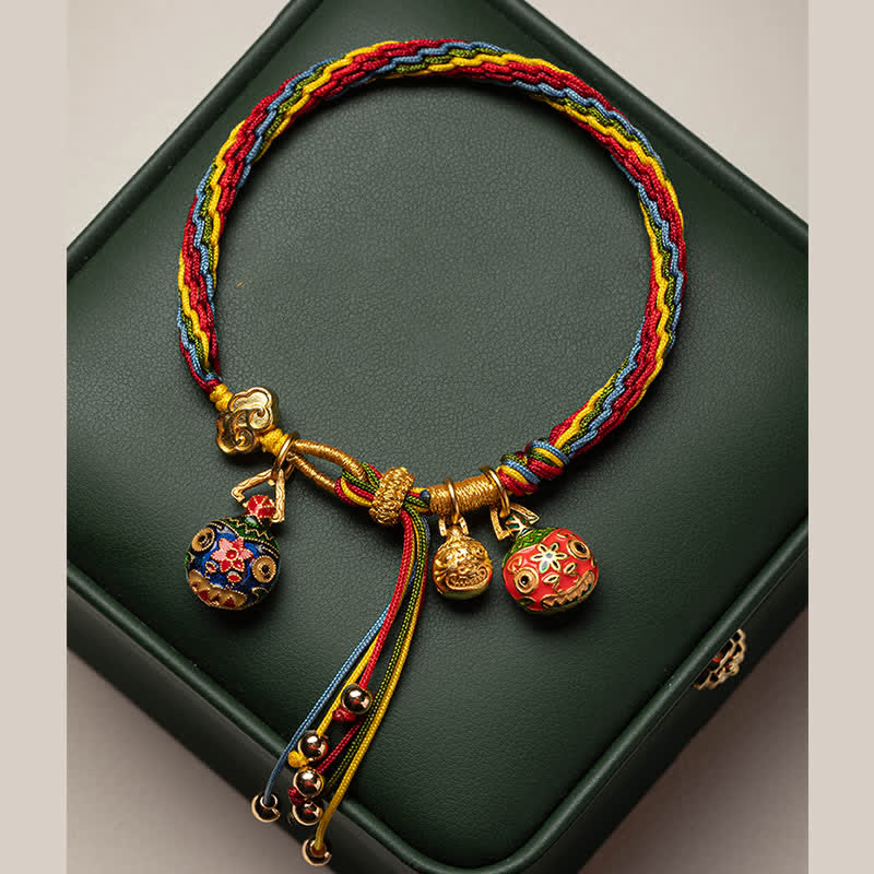 Wear FengShui Gold Swallowing Beast Family Luck Reincarnation Knot Colorful String Bracelet