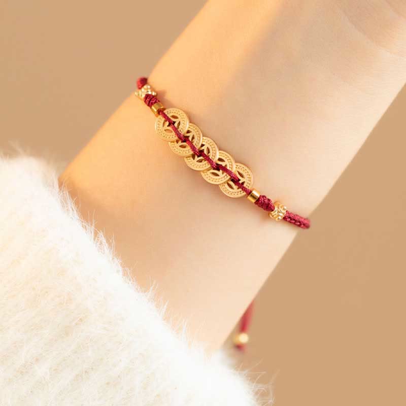 Wear FengShui Copper Coin Fortune Tree Luck Strength Braided Bracelet