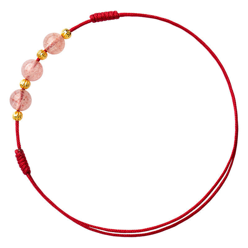 Wear FengShui Strawberry Crystal Beads Luck Red String Anklet