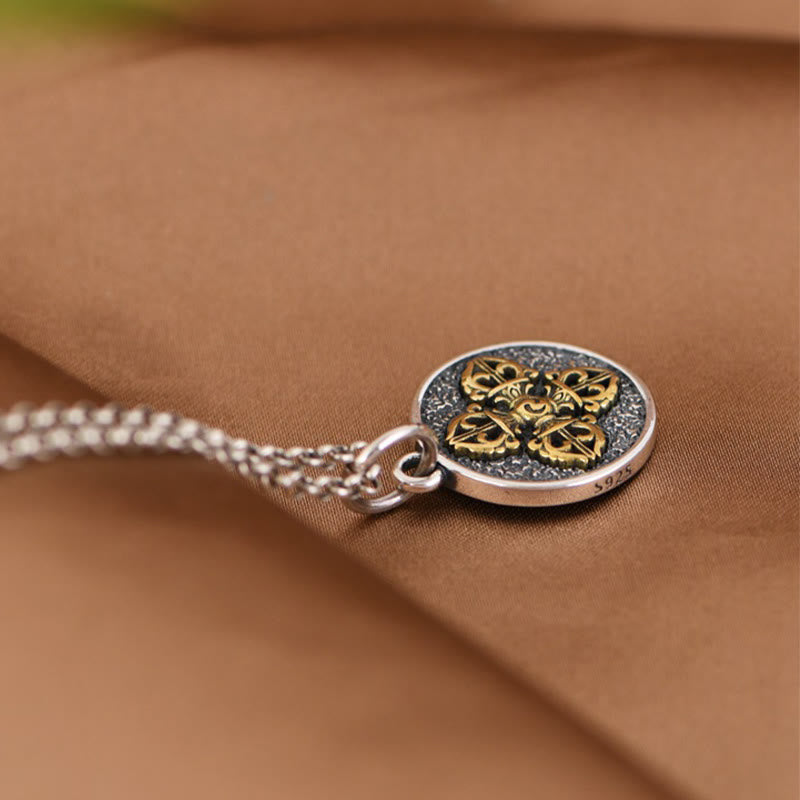 Wear FengShui 925 Sterling Silver Double Dorje Vajra Blessing Necklace Pendant