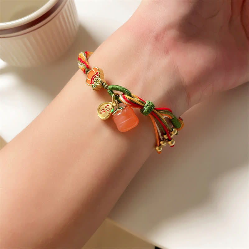 Wear FengShui Persimmon Red Agate Strength Reincarnation Knot Braid String Bracelet