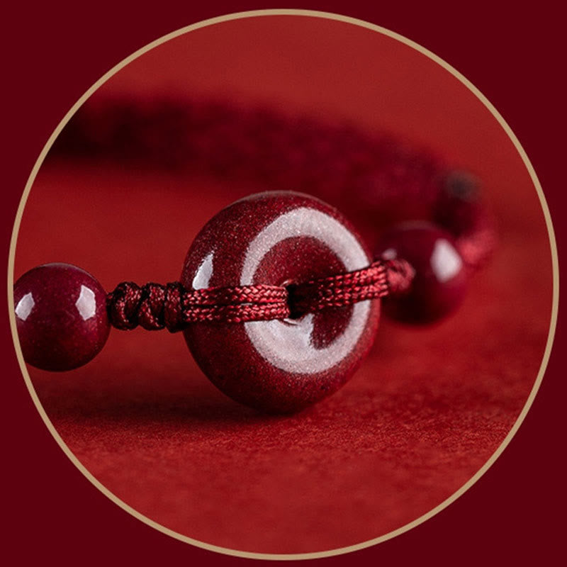 Wear FengShui Handmade Cinnabar Peace Buckle Safe and Healthy Charm Blessing String Bracelet Anklet
