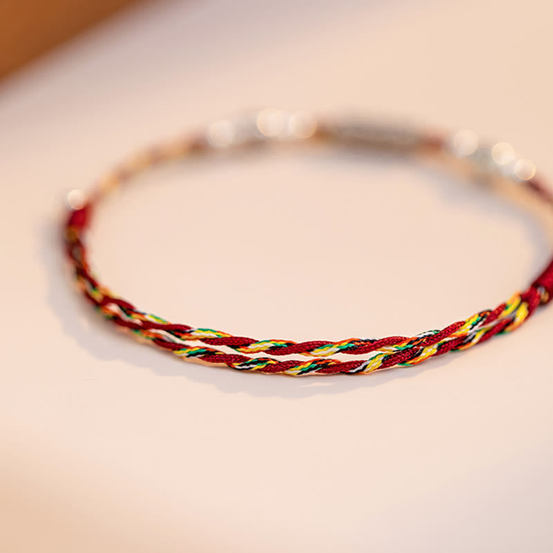 Wear FengShui 925 Sterling Silver Luck Koi Fish Braided Colorful String Bracelet Anklet