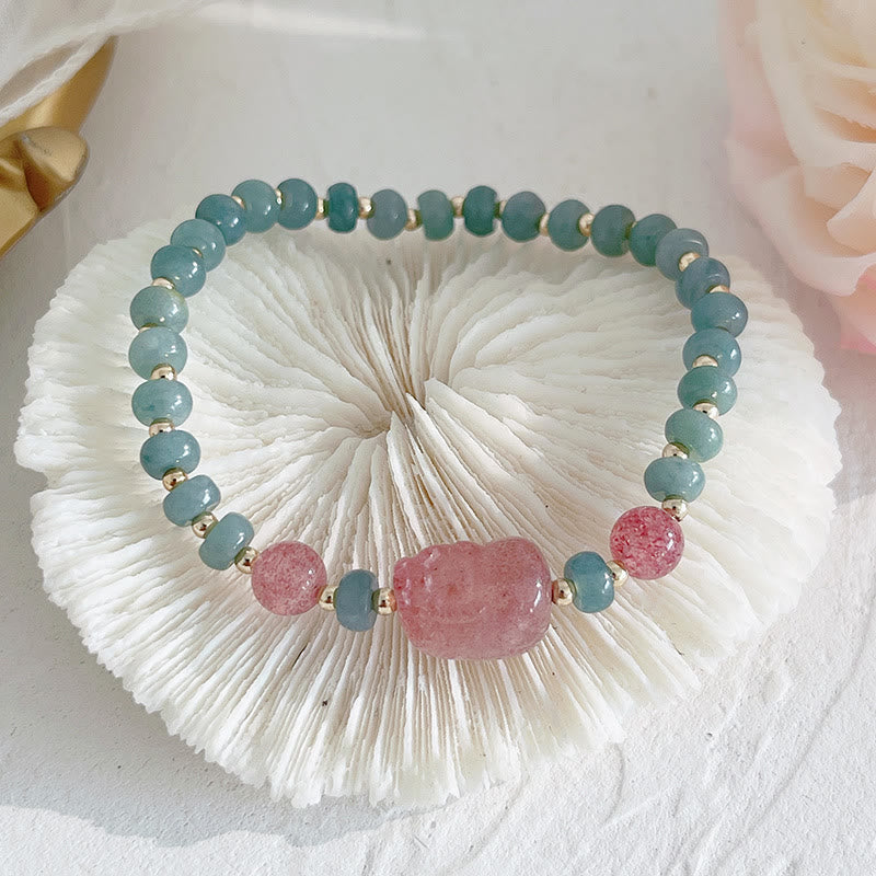 Wear FengShui Natural Hetian Jade Pearl Peace Buckle Fu Character Gourd Money Bag Strawberry Quartz PiXiu Luck Bracelet