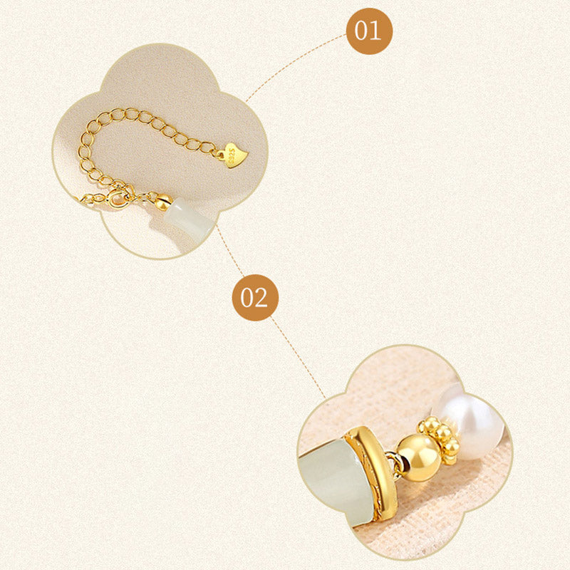 Wear FengShui 925 Sterling Silver Natural Hetian White Jade Bamboo Luck Blessing Bracelet