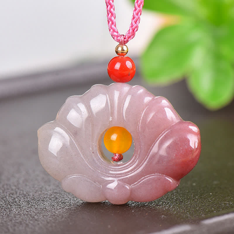 Wear FengShuiPink Golden Silk Jade Lotus Flower Wealth Necklace Pendant