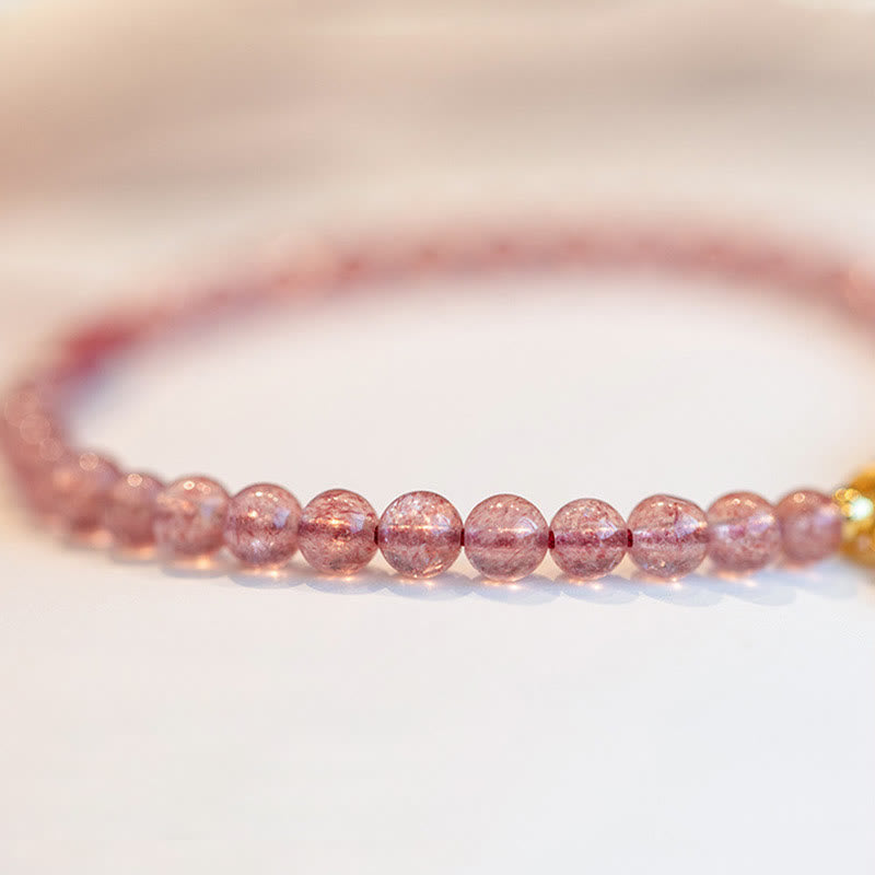Wear FengShui Natural Strawberry Quartz Garnet Jade Lucky Fortune Fu Character Healing Charm Bracelet