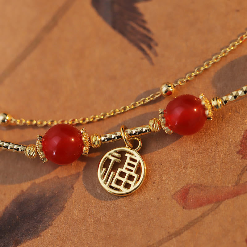 Wear FengShui Red Agate Fu Character Charm Self-acceptance Bracelet