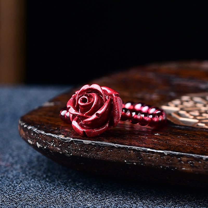 Wear FengShui Garnet Cinnabar Lucky Bead PiXiu Om Mani Padme Hum Rose Protection Ring