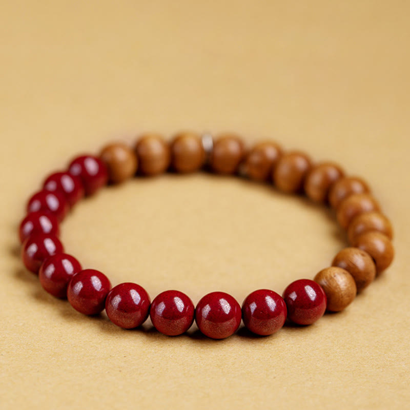 Wear FengShui 925 Sterling Silver Peach Wood Cinnabar Ward Off Evil Spirits Bracelet