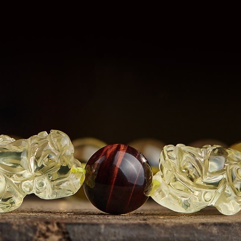Wear FengShui Natural Citrine Double PiXiu Tiger Eye Prosperity Protection Bracelet