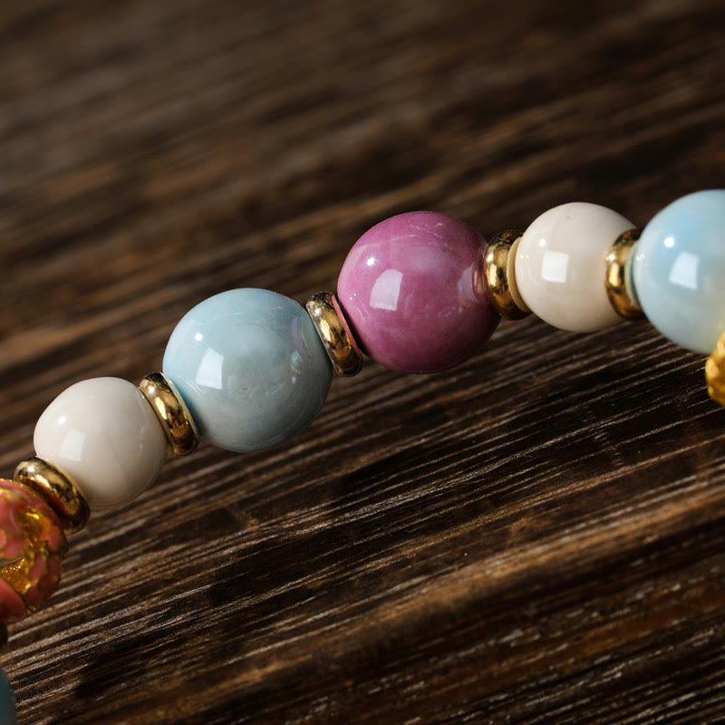 Wear FengShui Tibetan Zakiram Goddess of Wealth Rabbit Lion Head Charm Liuli Glass Incense Ash Porcelain Bead Protection Bracelet