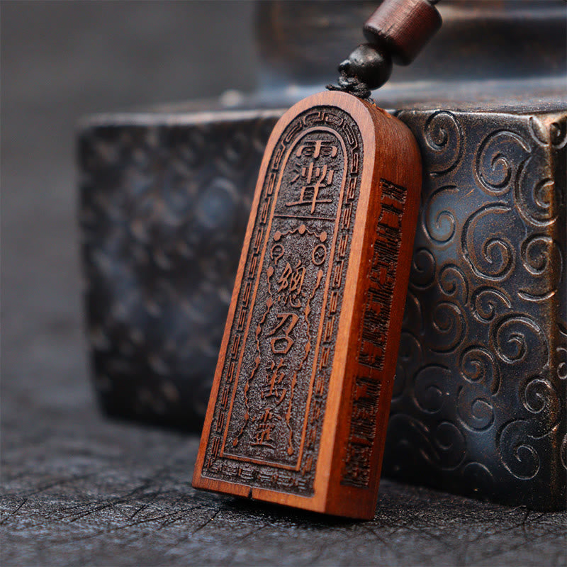 Wear FengShui Lightning Struck Jujube Wood Taoist Five Thunder Order Luck Protection Necklace Pendant