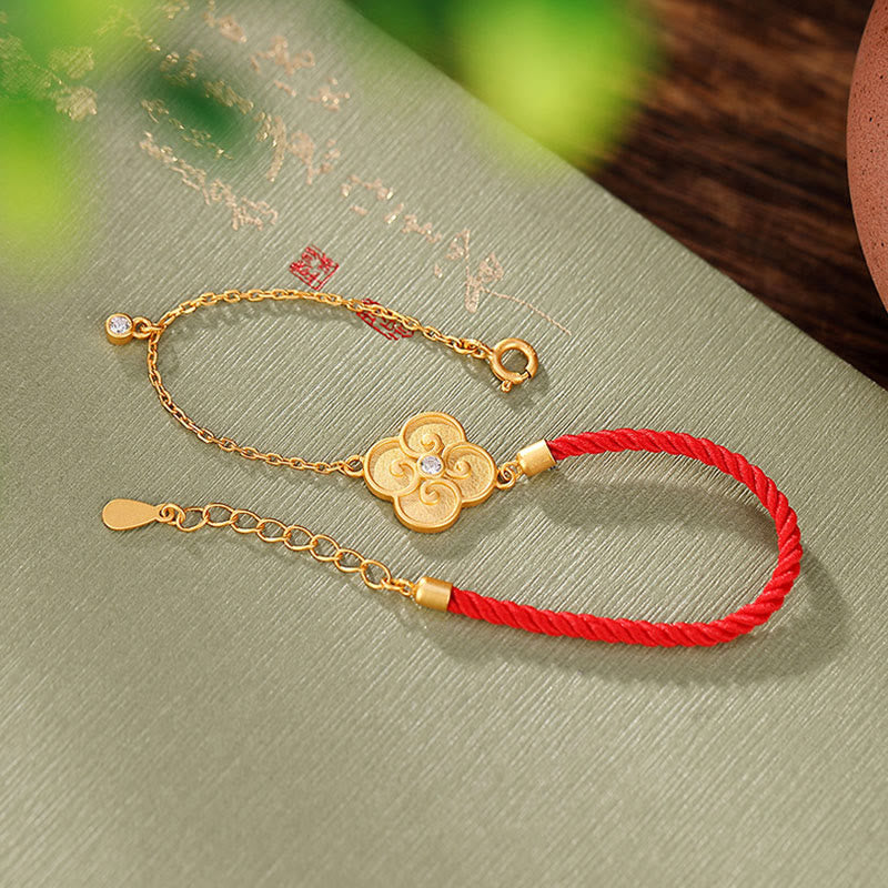 Wear FengShui 925 Sterling Silver Plated Gold Four Leaf Clover Zircon Luck Bracelet