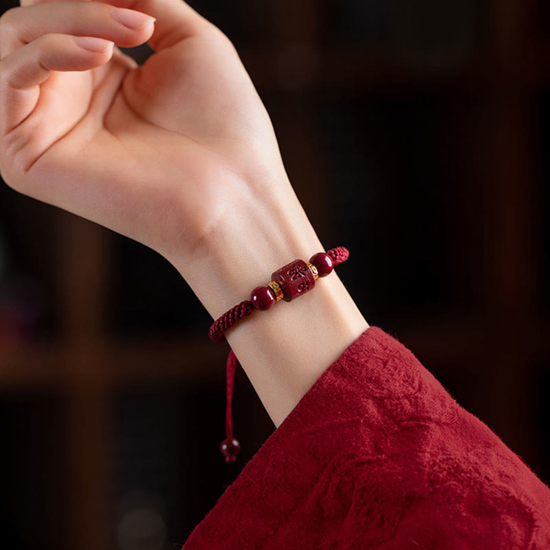 Wear FengShui Tibet Cinnabar Om Mani Padme Hum Engraved Blessing Braided Bracelet