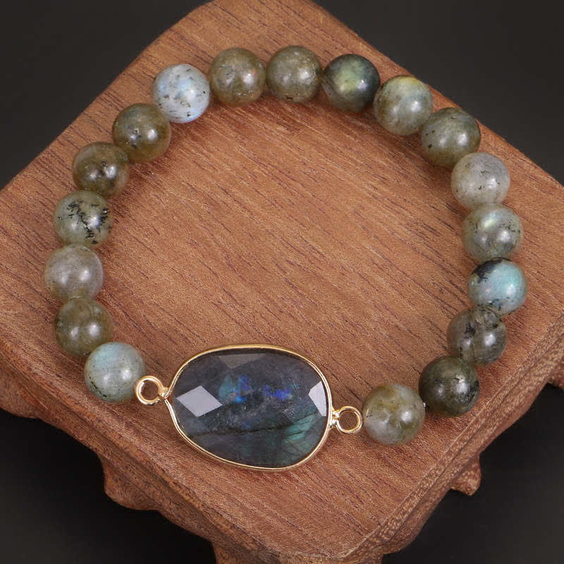 Wear FengShui Natural Labradorite Moonstone Support Healing Beaded Bracelet