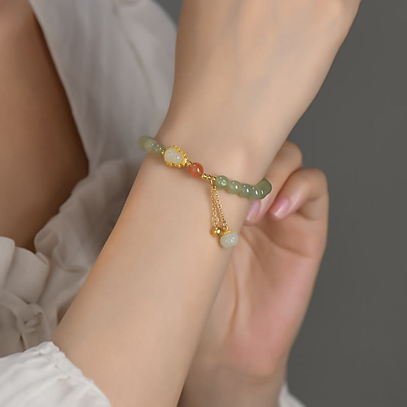 Wear FengShui 925 Sterling Silver Hetian Jade Gourd Lotus Abundance Luck Bracelet