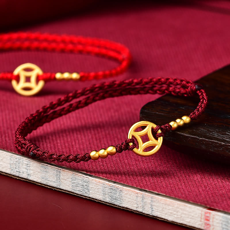 Wear FengShui Copper Coin Strength Braided String Bracelet Anklet