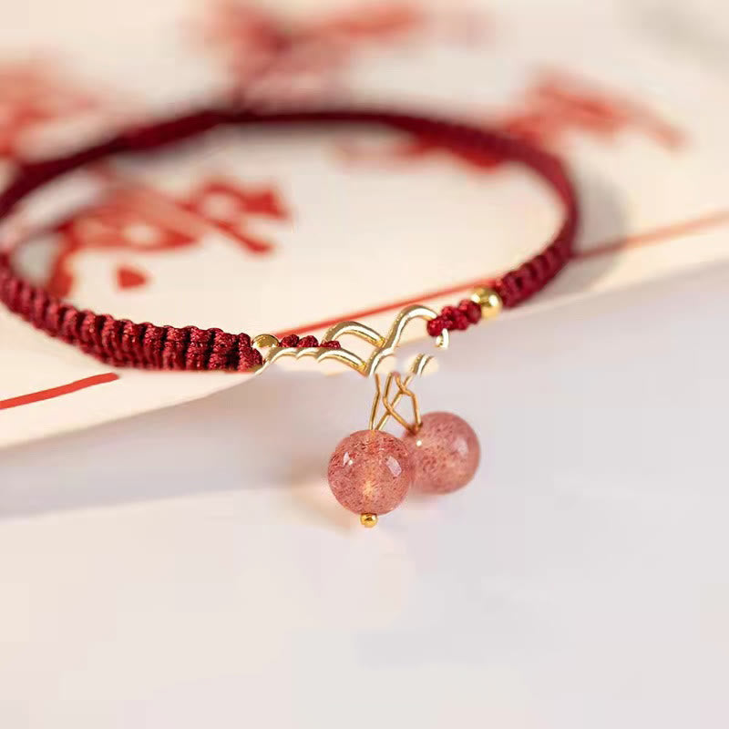 Wear FengShui Natural Strawberry Quartz Amethyst Green Phantom Bead Positive Bracelet