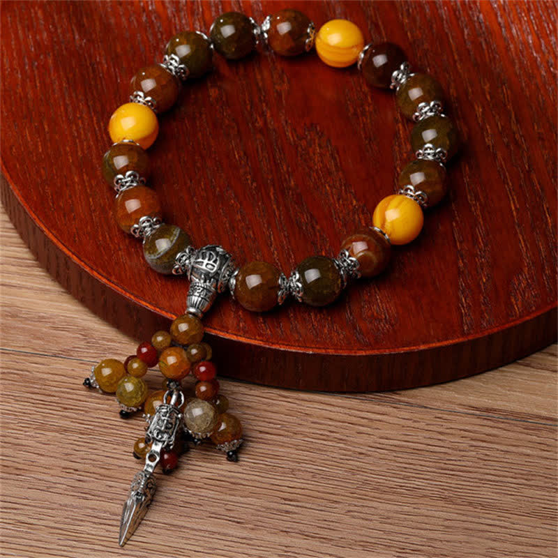 Wear FengShui Natural Tiger Eye Red Agate Dragon Vein Agate Stone Vajra Dorje Power Healing Bracelet Car Decoration