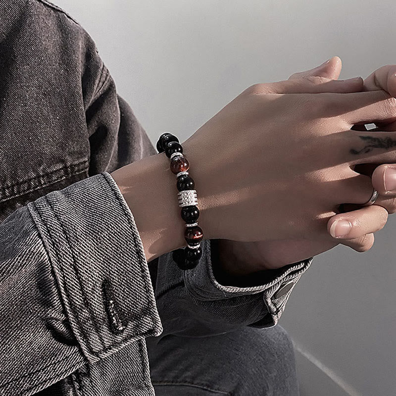 Wear FengShui Natural Black Obsidian Tiger Eye Strength Fulfillment Bracelet