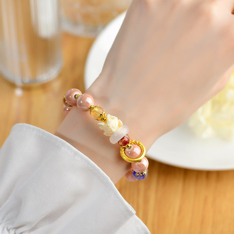 Wear FengShui Tibetan Incense Ash Liuli Glass Bead Luck Protection Nine Tailed Fox Bracelet