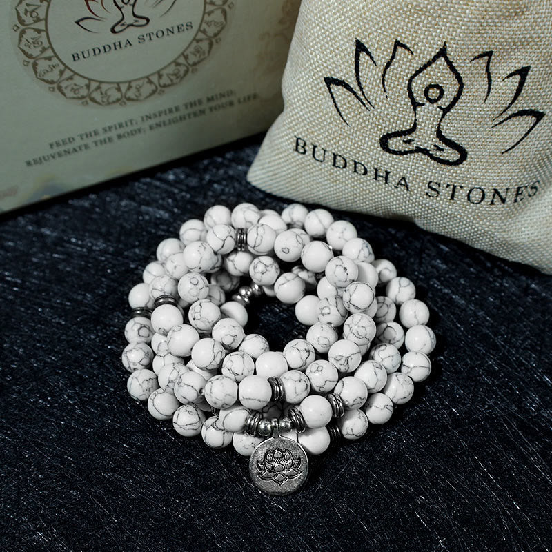Wear FengShui White Turquoise Lotus Mala Healing Bracelet