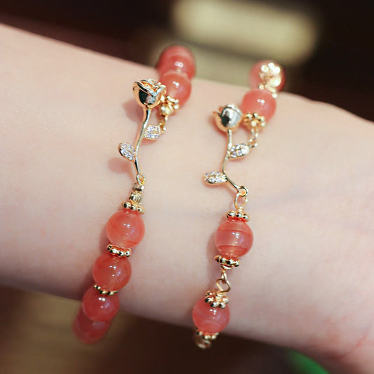 Wear FengShui Natural Red Agate Rose Confidence Calm Chain Bracelet