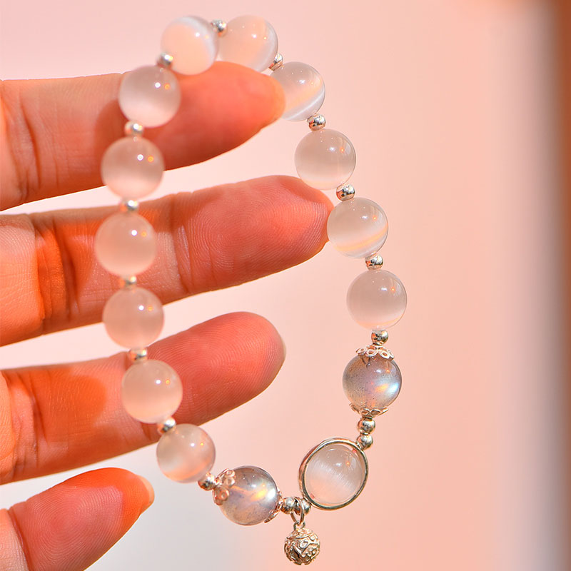 Wear FengShui 925 Sterling Silver Cat Eye Moonstone Love Support Bracelet