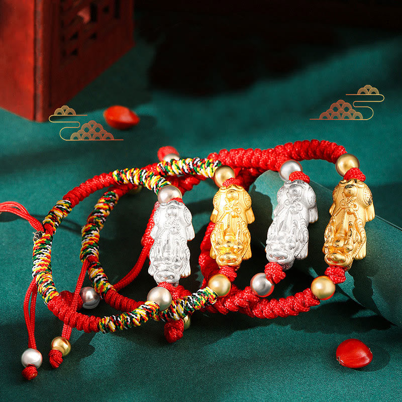 Sterling Silver PiXiu Wealth Vajra Knot String Braided Kids Child Bracelet