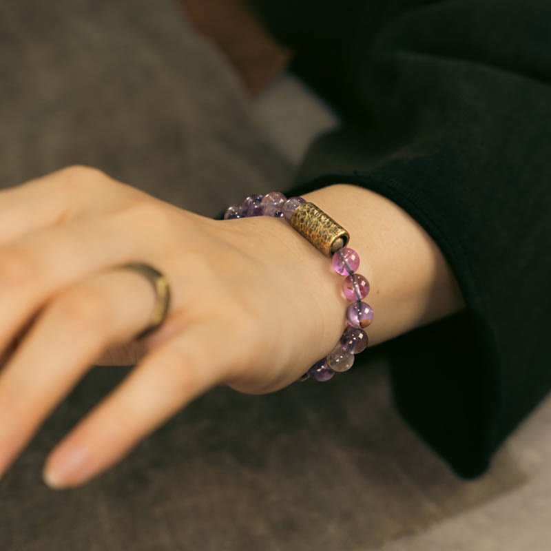 Wear FengShui White Crystal Red Hematoid Quartz Gold Rutilated Quartz Purple Phantom Protection Bracelet