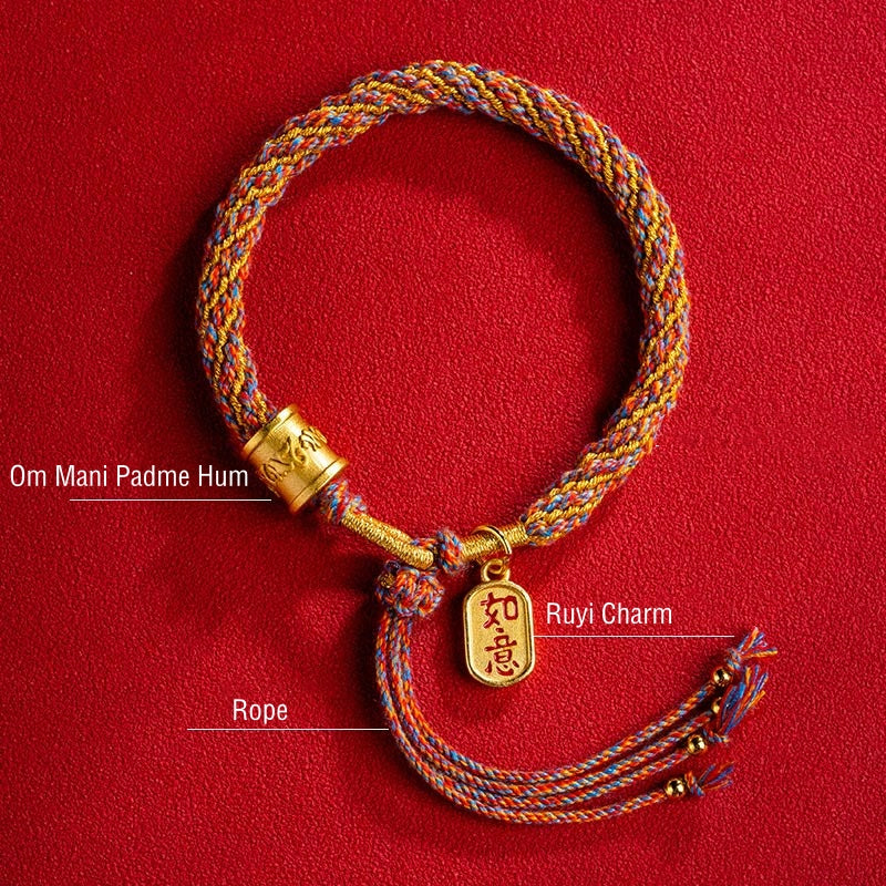 Wear FengShui Handmade Multicolored Tibetan Om Mani Padme Hum Ruyi Auspicious Charm Braided Bracelet