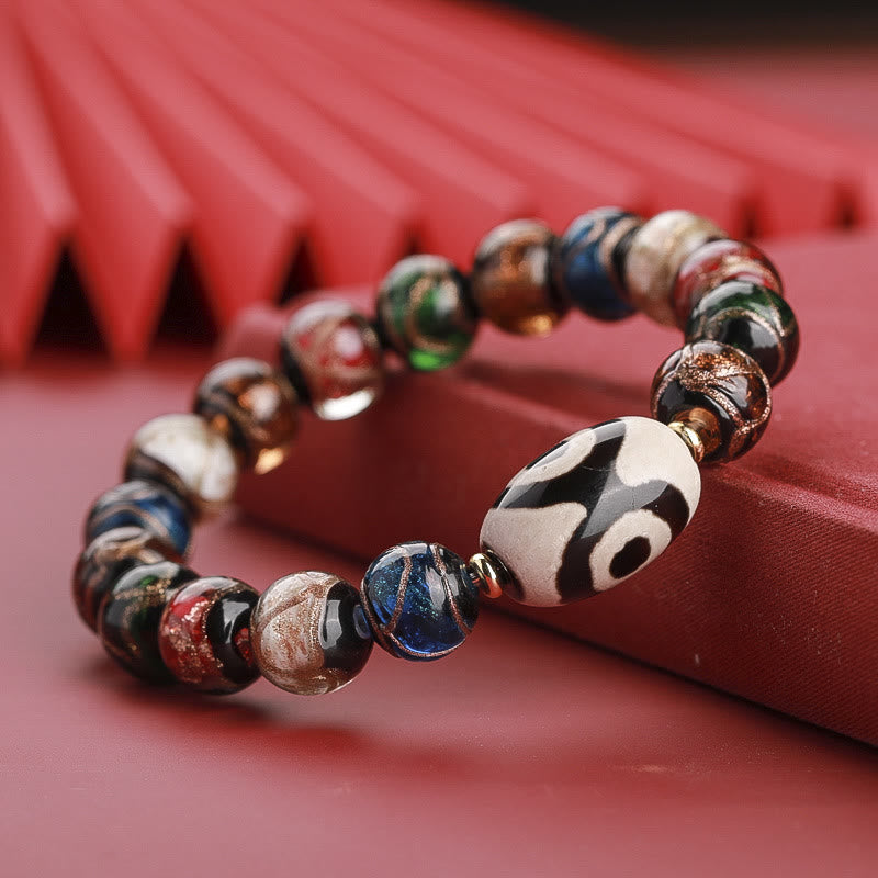 Wear FengShui Tibetan Nine-Eye Dzi Bead Three-eyed Dzi Bead Liuli Glass Bead Wealth Bracelet