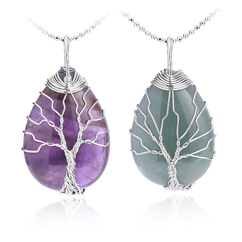 Wear FengShui Natural Quartz Crystal Tree Of Life Healing Energy Necklace Pendant