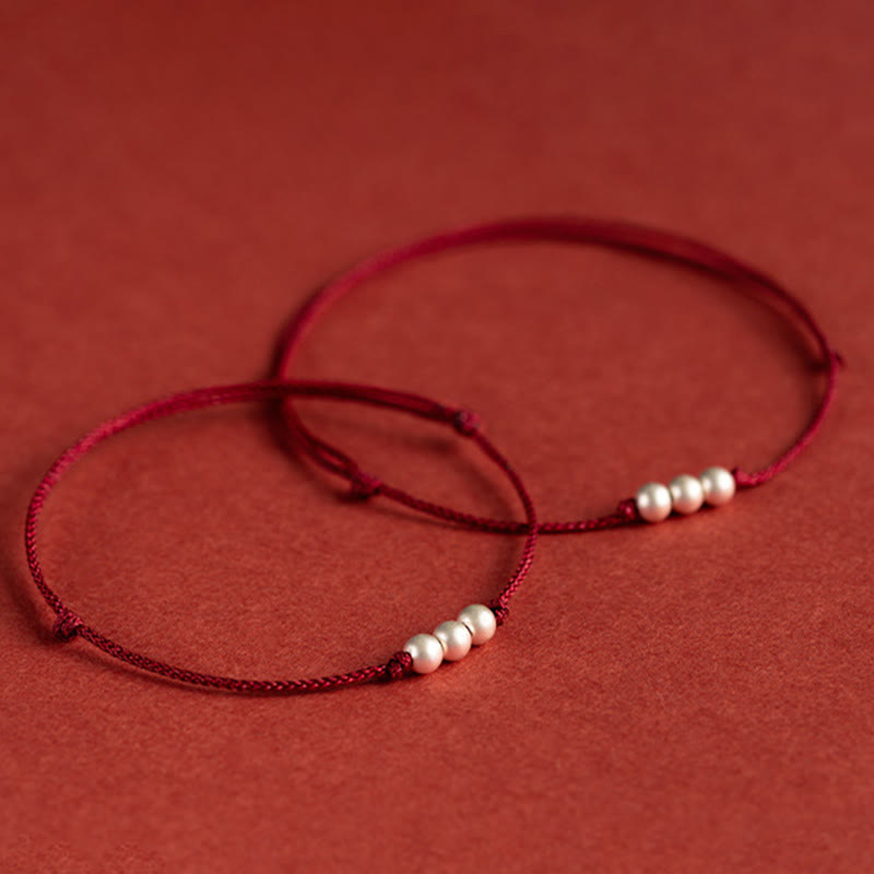 Wear FengShui 925 Sterling Silver Three Beads Protection String Bracelet Anklet