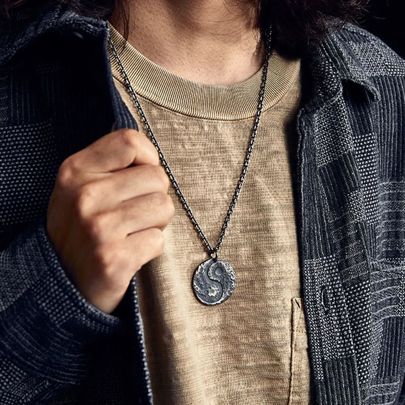 Wear FengShui 990 Sterling Silver Yin Yang Hammer Texture Harmony Necklace Pendant