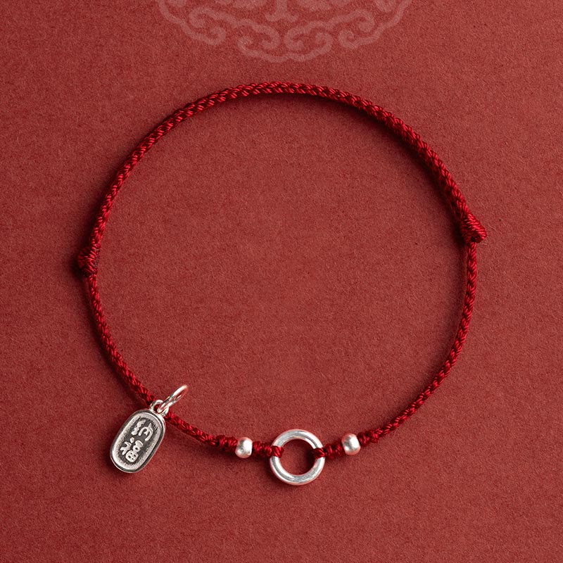 Wear FengShui 925 Sterling Silver Lucky Fortune Peace Joy Lotus Peace Buckle Red String Bracelet