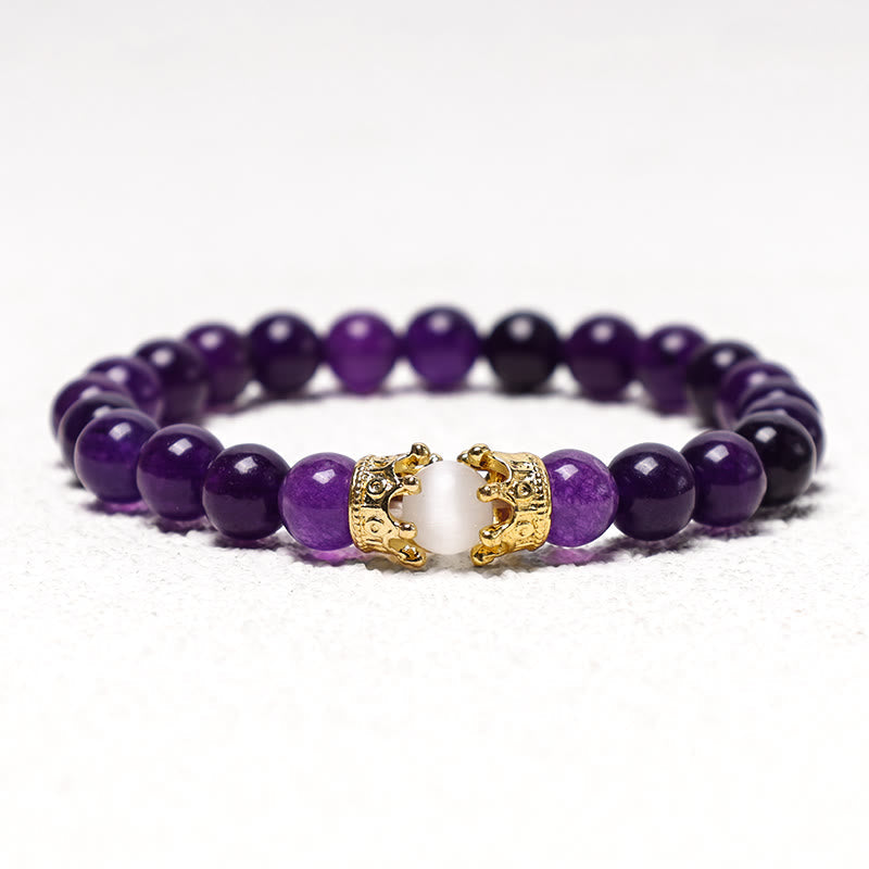 Wear FengShui Natural Stone King&Queen Crown Healing Energy Beads Couple Bracelet