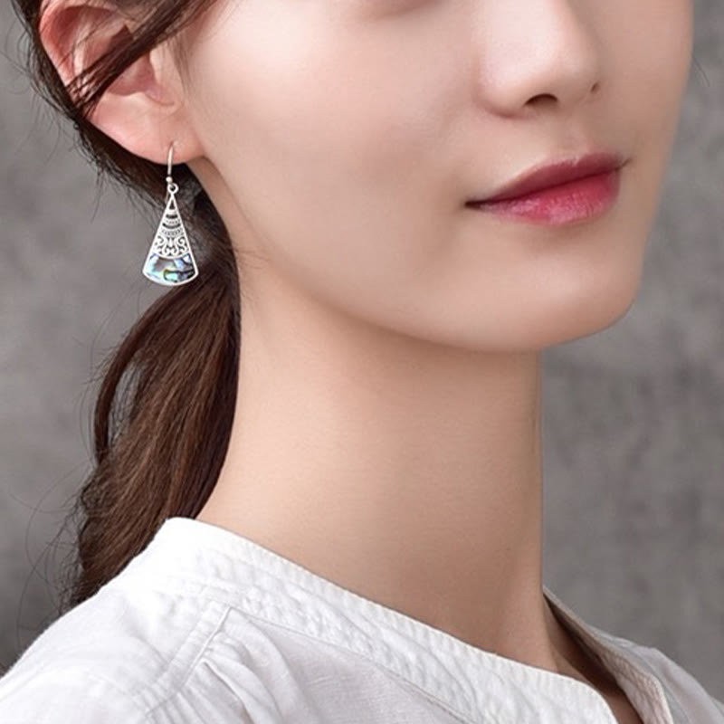 Wear FengShui Copper Tridacna Stone Hollow Pattern Blessing Drop Earrings