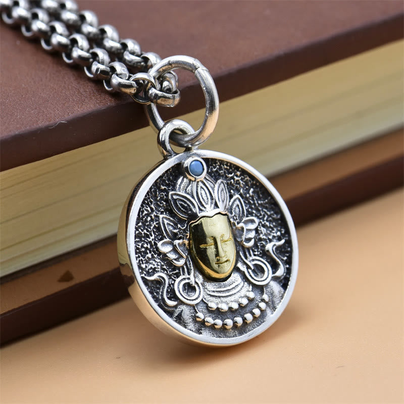 Wear FengShui 925 Sterling Silver Green Tara Double Dorje Vajra Protection Necklace Pendant