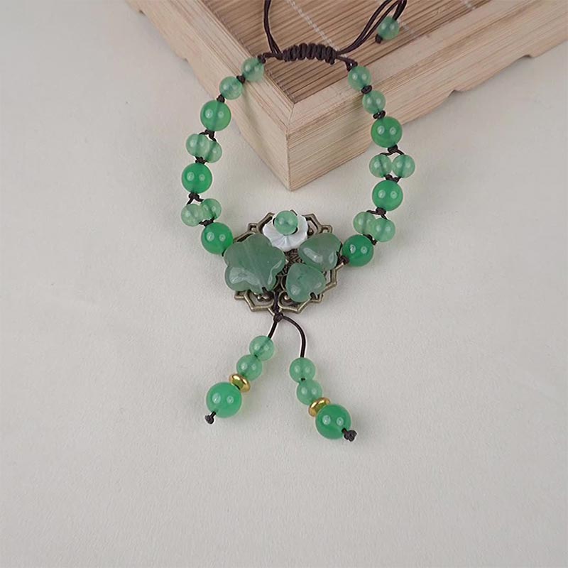 Wear FengShui Natural Green Jade Luck Dangling Flower Bracelet