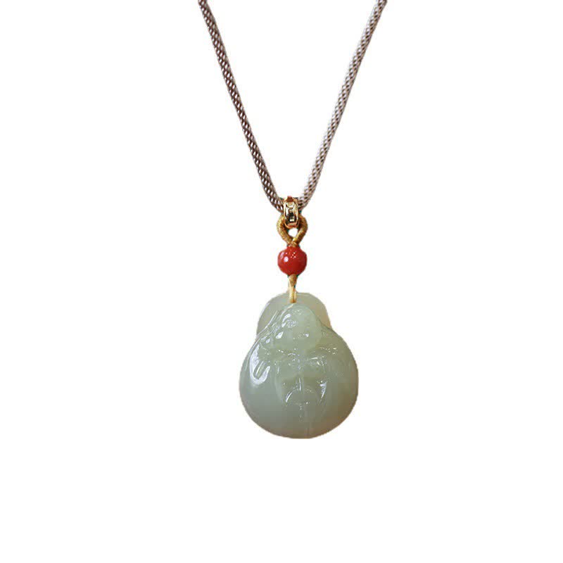 Wear FengShui Laughing Buddha Hetian Jade Wealth Prosperity String Necklace Pendant